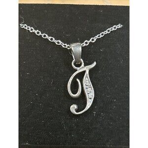 RJ Graziano Sterling Silver Diamond Initial T Pendant 18" Rope Necklace Signed